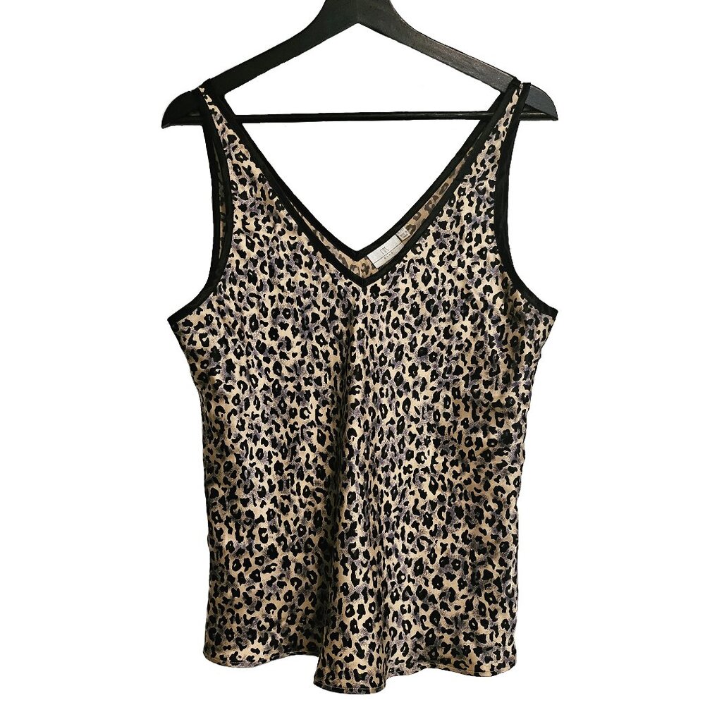 MK ELLE Tan/Grey/Black Leopard Print Sleeveless Silk Camisole Top Size Large
